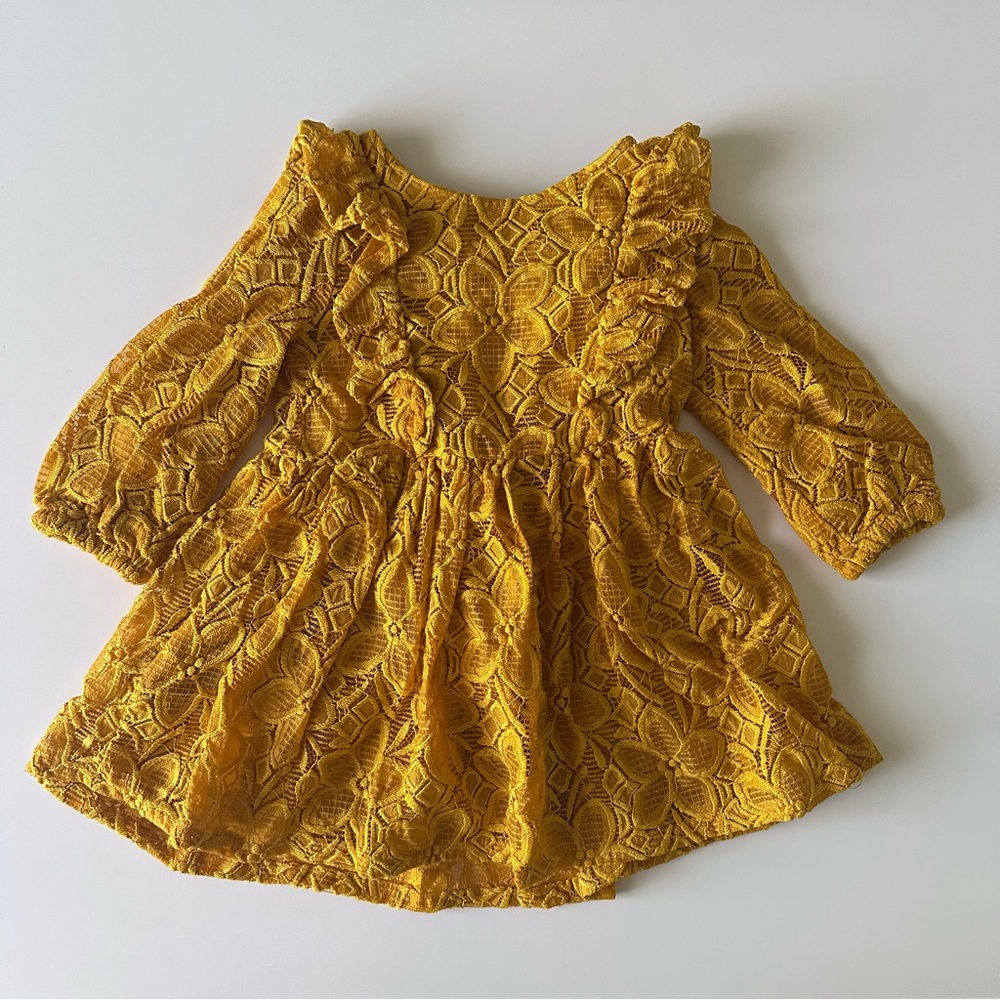 Cat & Jack Gold Golden Yellow Lace Kids Formal Dress